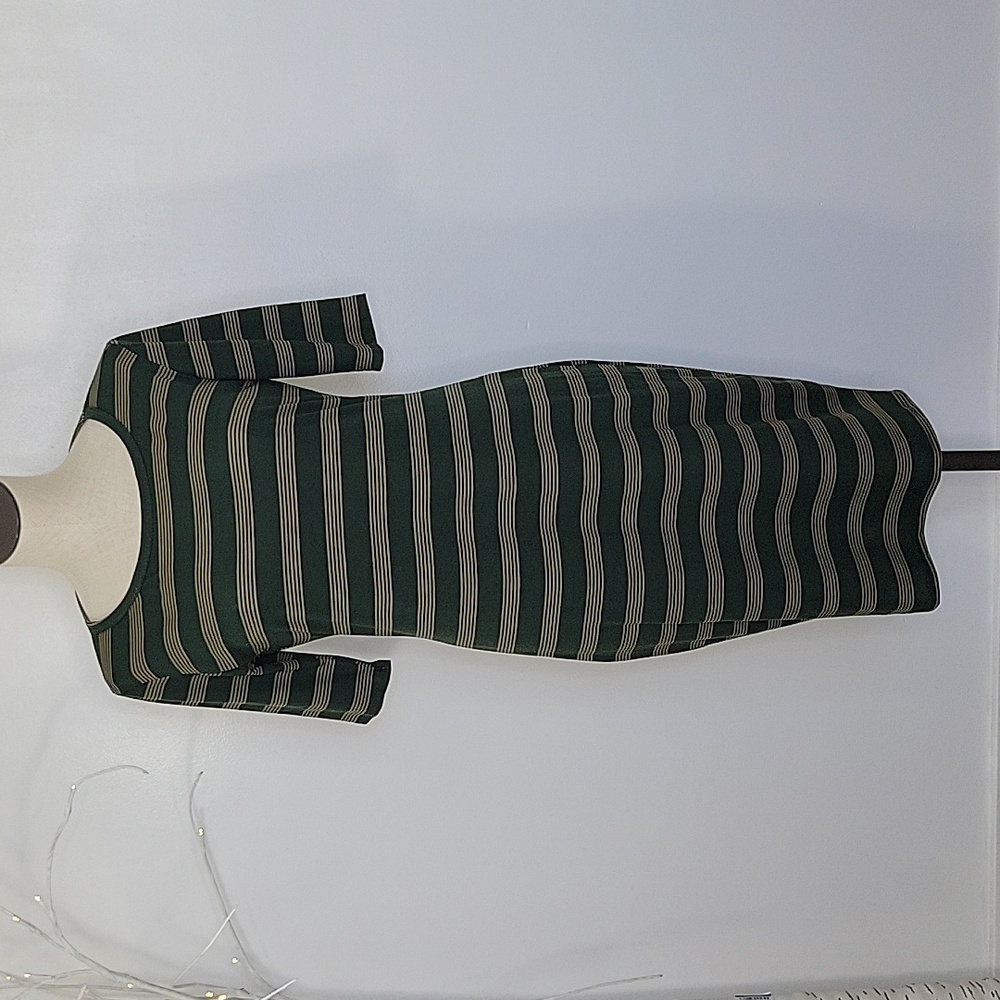 LulaRoe Green and Tan Striped T-Shirt Dress SZ M